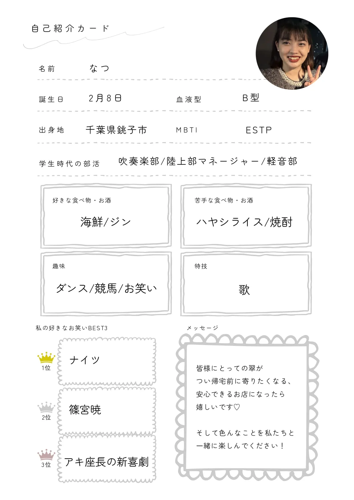 なつの自己紹介カード